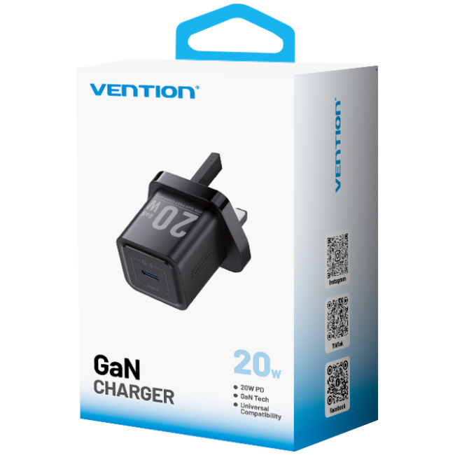 Vention Charger Wall GaN 20W 1xUSBC UK-Plug Mini Black FEPB0-UK - Image 3