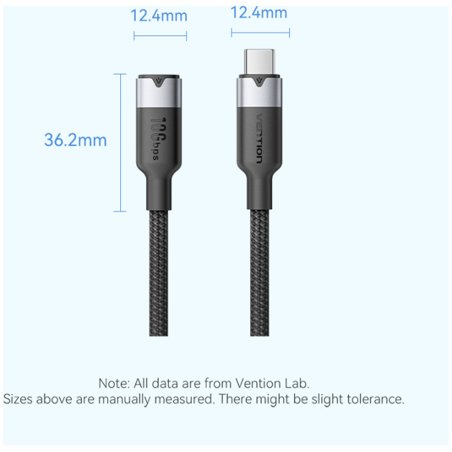 Vention IT Cable USB-C 3.2 Gen2 M-F 1.0m Braided Aluminum Black TRFBF - Image 3