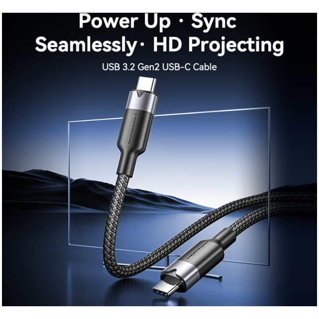 Vention IT Cable USB-C 3.2 Gen2 M-M 0.5m Braided Aluminum Black TRGBD - Image 11