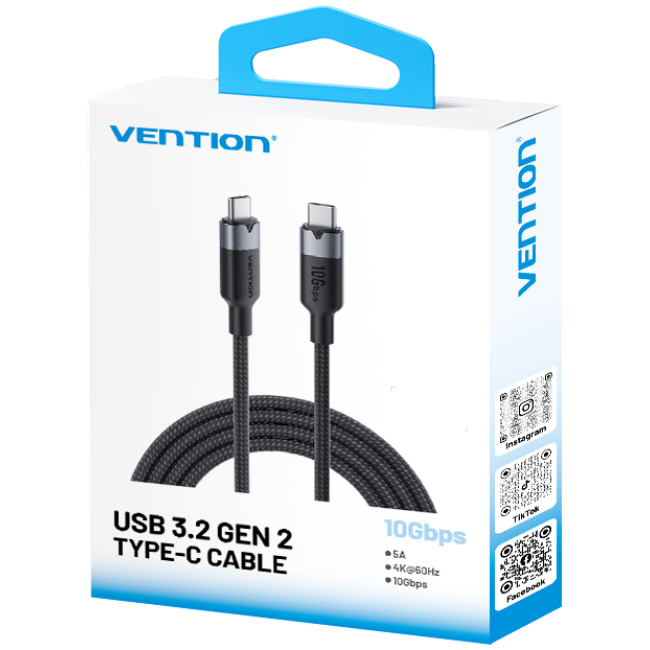Vention IT Cable USB-C 3.2 Gen2 M-M 0.5m Braided Aluminum Black TRGBD - Image 12