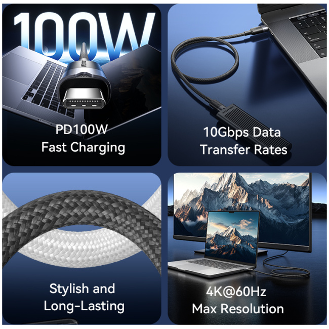 Vention IT Cable USB-C 3.2 Gen2 M-M 0.5m Braided Aluminum Black TRGBD - Image 10