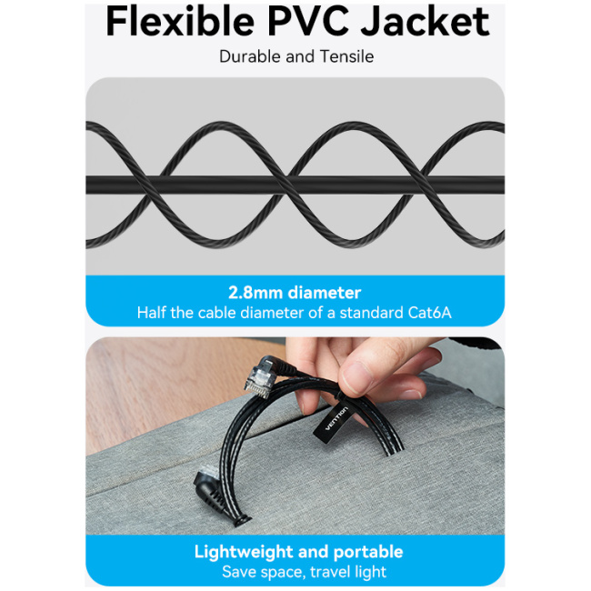 Vention NETWORK Cable Cat6A UTP Rotate Right Angle Slim 1.0m Black IBOBF - Image 4