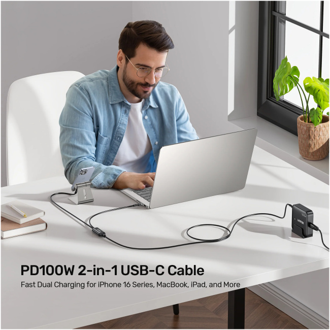 Unitek USB-C Cable PD100W 2-in-1 Dual Charging C14146ABK01-1.8M - Image 4