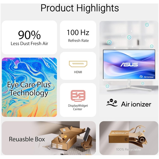 ASUS Monitor EyeCare 27'' FHD 100Hz with Air Ionizer White VU279HFI-W - Image 13