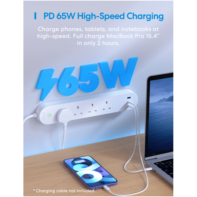 Meross Smart WiFi Powerstrip 4x AC sockets 1xUSB-A 2xUSB-C 65W 1.8m MSP843PHK-UK - Image 2