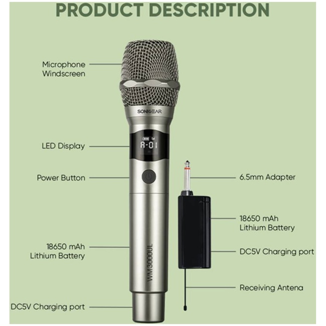 SonicGear Microphone Wireless 2xHandsets WM 3000UL DUAL Obsidian - Image 10