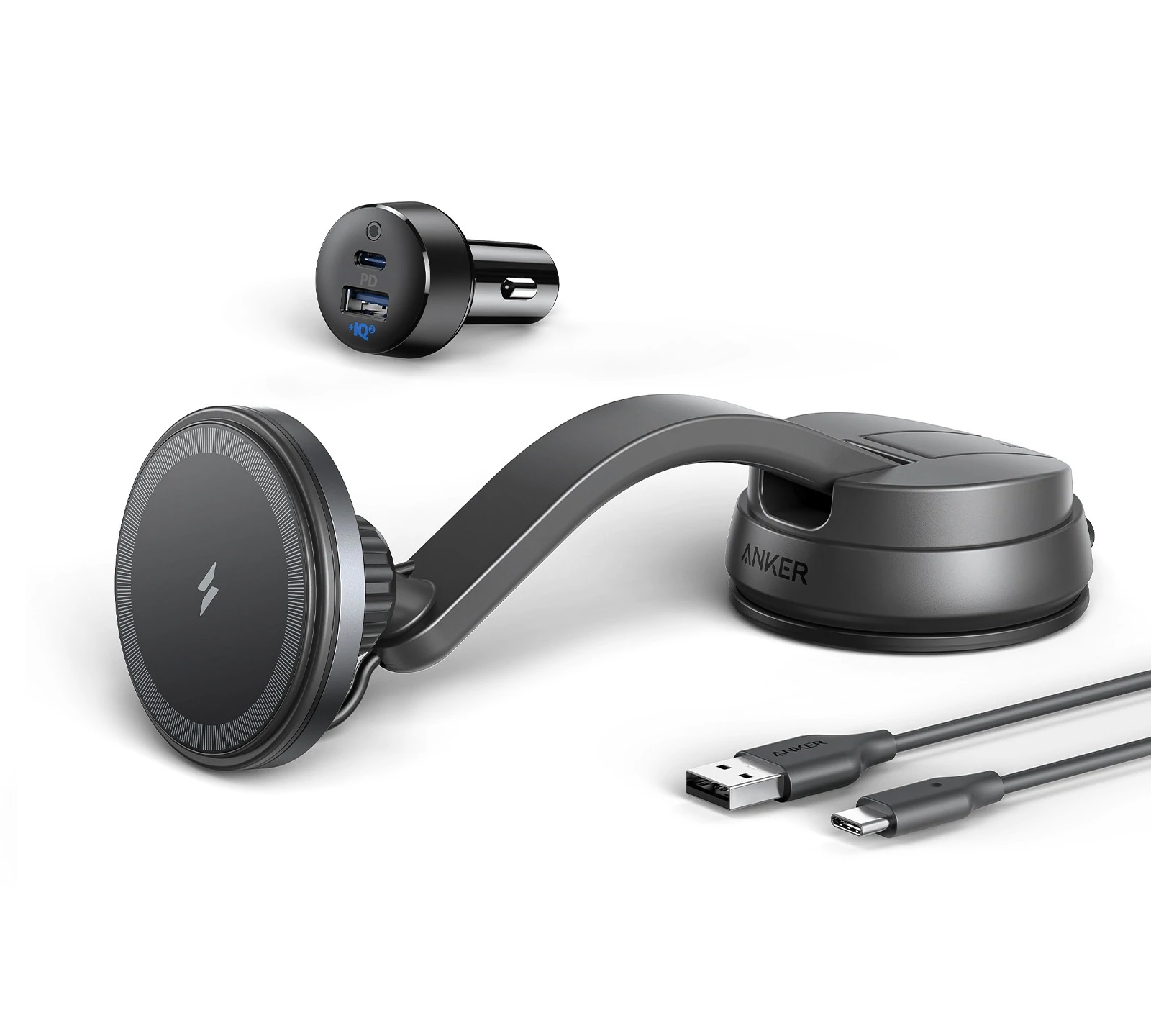 Anker PowerWave Mag-Go Car Wireless Charging Kit with 2-Port Car Charger & USB-C to USB-A 1.5m Cable Anker PowerWave Mag-Go Car Wireless Charging Kit with 2-Port Car Charger & USB-C to USB-A 1.5m Cable - Image 1