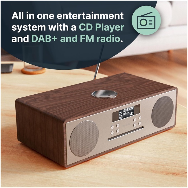 Majority OAKINGTON (Walnut) Mini HiFi System 120W with CD Player, Bluetooth, FM Radio, USB Play & Phone Charging - Image 2