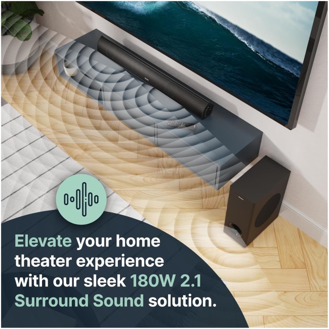 Majority TETON PLUS Soundbar 180W Wireless Subwoofer BT-USB-HDMI - Image 3