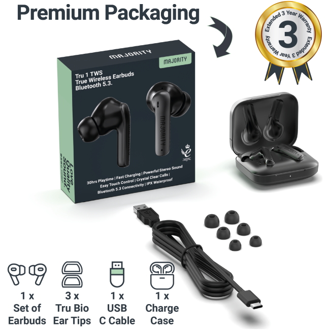 Majority TRU-1 TWS Sports Earphones IPX7 Black - Image 8