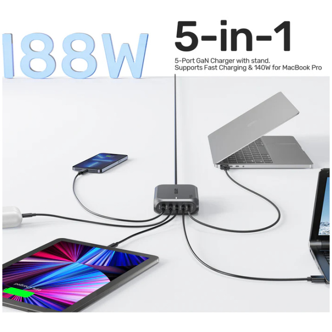 Unitek Charge Desktop 188W 5-Port PD3.1 GaN Station 140W P1234A (UK) - Image 5
