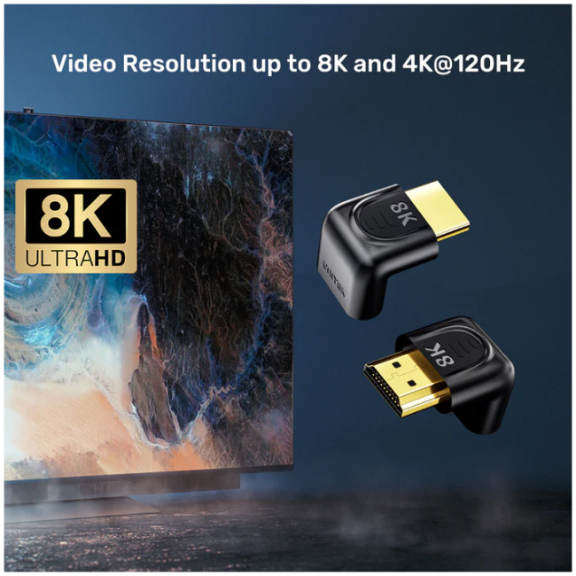 Unitek HDMI Adaptor 1x90 & 1x270 degrees RA 8K60Hz A1046ABK - Image 4