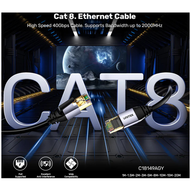 Unitek Network Patch Cable CAT8 Black 10.0m C18149A-10M - Image 3