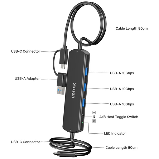 Unitek U1344A USB-C Hub 10Gbps Allows to Drag and Drop files between 2 Computers - Image 3