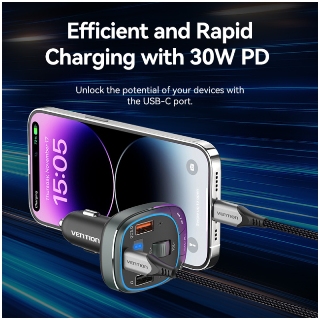 Vention Car FM Transmitter, USB Music Player & Charger 3xUSB 30W/18W/5W FFLB0 - Image 13