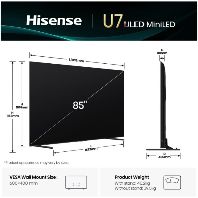 Hisense 85U8Q 85'' 4K Smart QLED MINI LED 144hz TV - Image 25