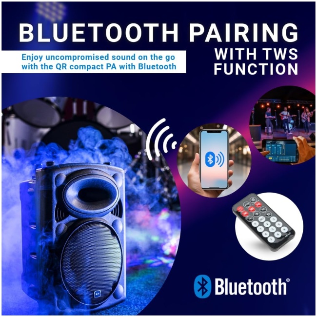QTX QR12PA 12'' Professional Portable Karaoke & PA Speaker with 2x Wireless Microphones, Bluetooth USB & FM 178.847UK - Image 2