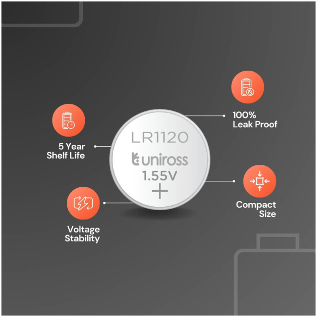 Uniross Alkaline-Coin LR1120 AG8 LR55 Battery (10pack) - Image 3