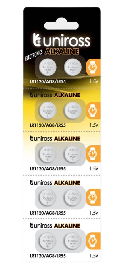 Uniross Alkaline-Coin LR1120 AG8 LR55 Battery (10pack) Uniross Alkaline-Coin LR1120 AG8 LR55 Battery (10pack) - Image 1