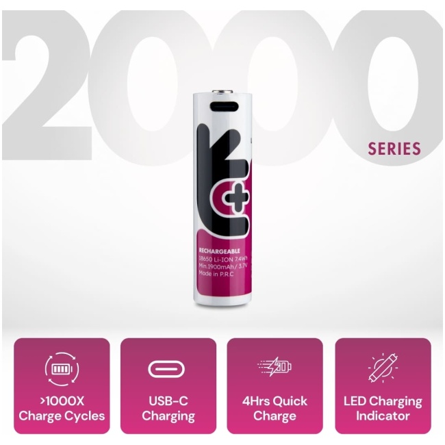 Uniross USB-C Rechargeable 18650 Lithium Battery 2000mah (1pc) - Image 3