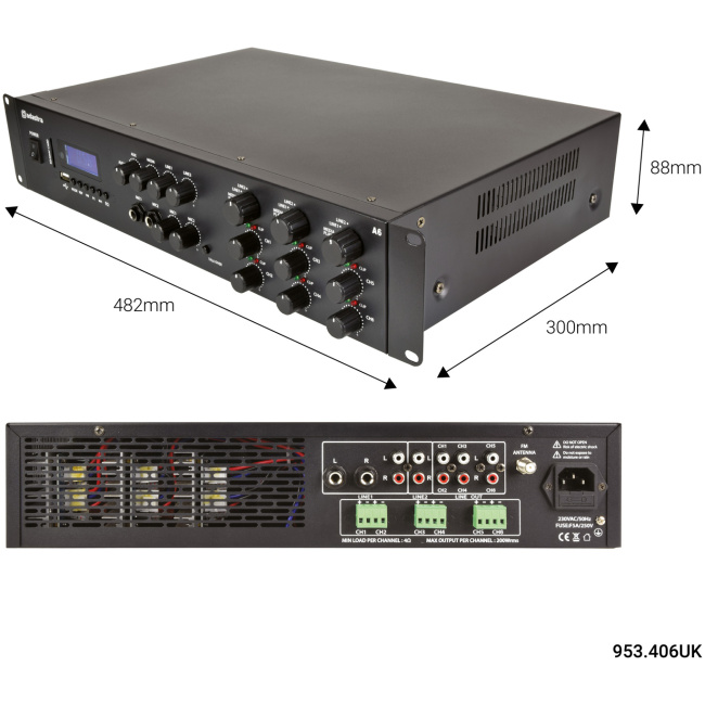 Adastra A6 3 x Independent Stereo Zones Amplifier 6x200W USB/BT/FM 953.406UK - Image 4