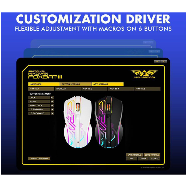 Armaggeddon Gaming Mouse Wired+2.4G Recharge FOXBAT-III CYBERPANK White - Image 9