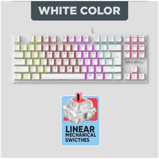 Armaggeddon MKA-2C NEO White Mechanical Gaming Keyboard 87 Linear (Red) Keys - Image 3