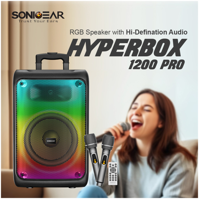 SonicGear Portable Karaoke Speaker 12'' 110W TWS BT/USB 2x Mics HYPERBOX 1200 Pro - Image 2