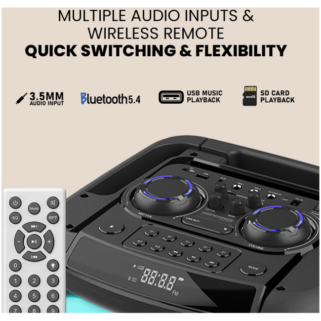 SonicGear Portable Karaoke Speaker 12'' 240W TWS BT/USB 2x Mics HYPERBOX 1300 Pro - Image 3