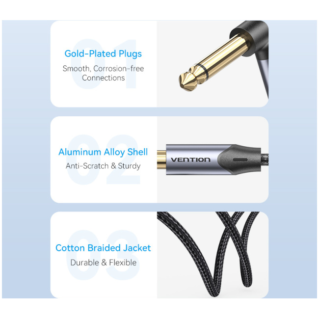 Vention AUDIO 6.3mm M-M Braided Cable Right Angle 5.0m BKEHJ - Image 7