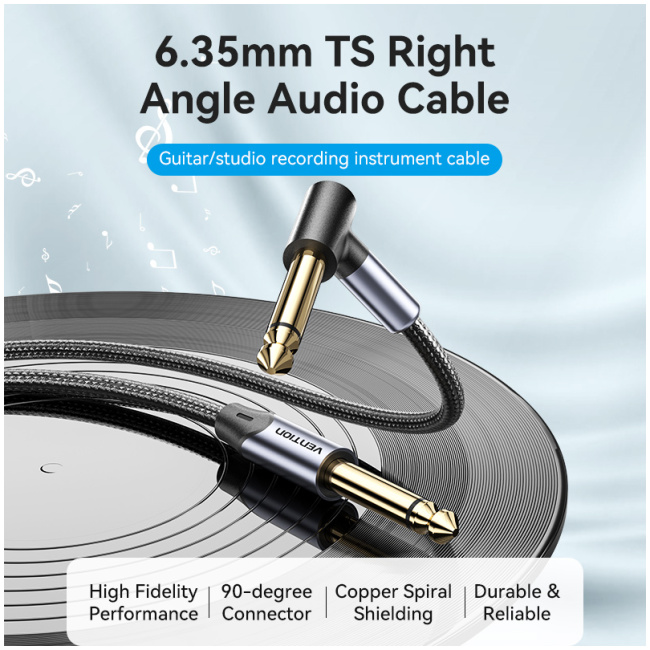 Vention AUDIO 6.3mm M-M Braided Cable Right Angle 5.0m BKEHJ - Image 9