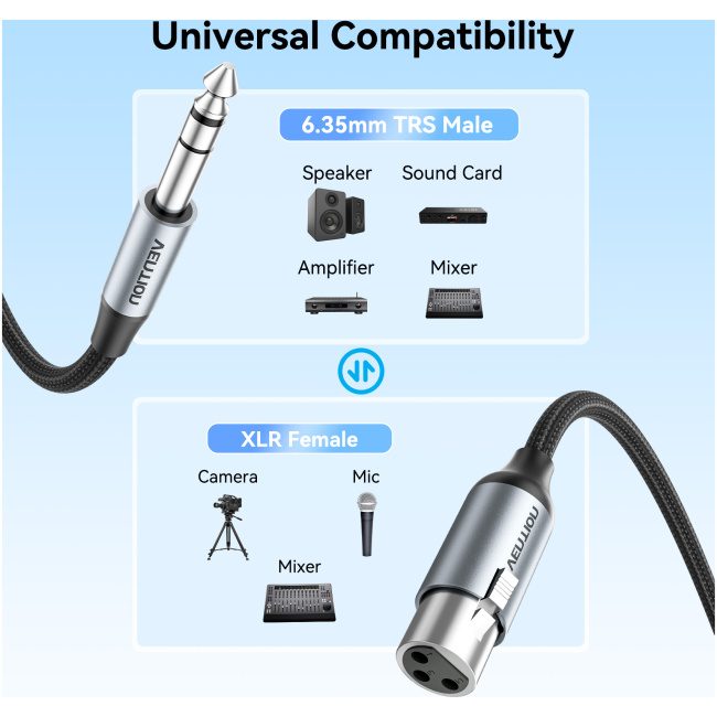 Vention AUDIO 6.3mm to XLR M-F Cable Braided-Metal 1.0m BKGHF - Image 9