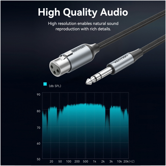 Vention AUDIO 6.3mm to XLR M-F Cable Braided-Metal 2.0m BKGHI - Image 3