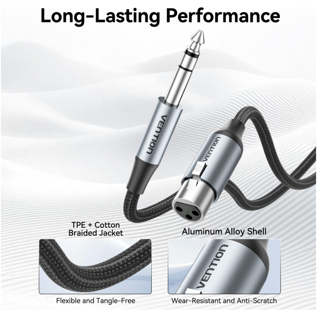 Vention AUDIO 6.3mm to XLR M-F Cable Braided-Metal 2.0m BKGHI - Image 8