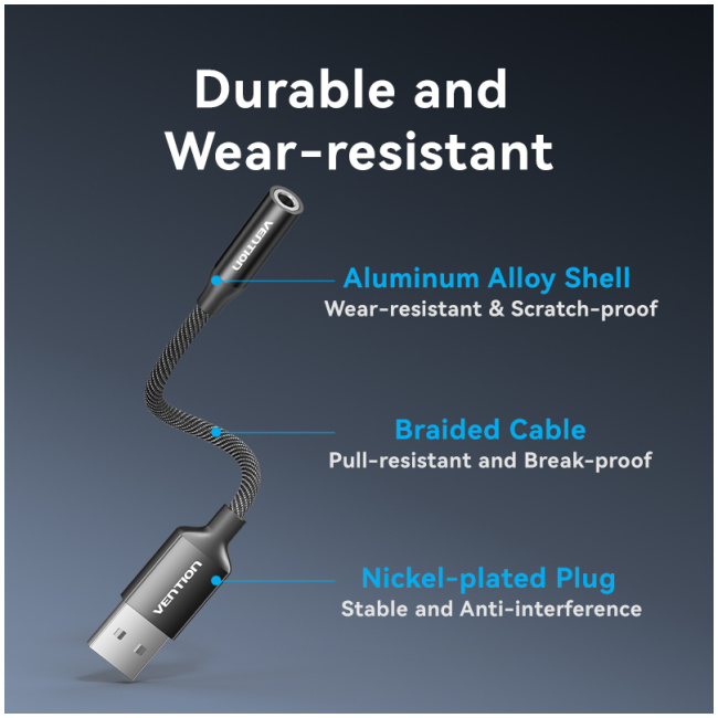 Vention AUDIO CONVERTER USB-A to 1x3.5mm 1.0m Cable Braided CVEBF - Image 13