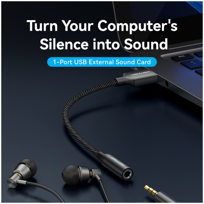 Vention AUDIO CONVERTER USB-A to 1x3.5mm 1.0m Cable Braided CVEBF - Image 4