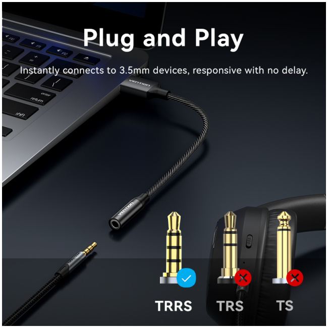 Vention AUDIO CONVERTER USB-A to 1x3.5mm 1.0m Cable Braided CVEBF - Image 9
