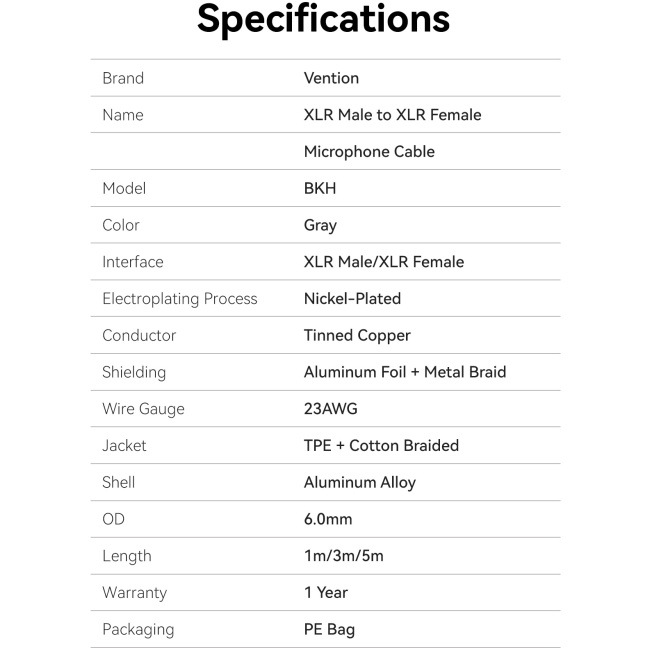 Vention AUDIO XLR M-F Cable Braided-Metal 5.0m BKHHJ - Image 11