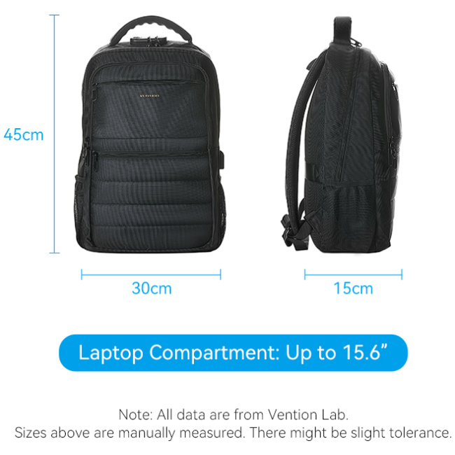 Vention Backpack 15.6'' Water-Repellent USB Charge & Lock Black KRKB0 - Image 12