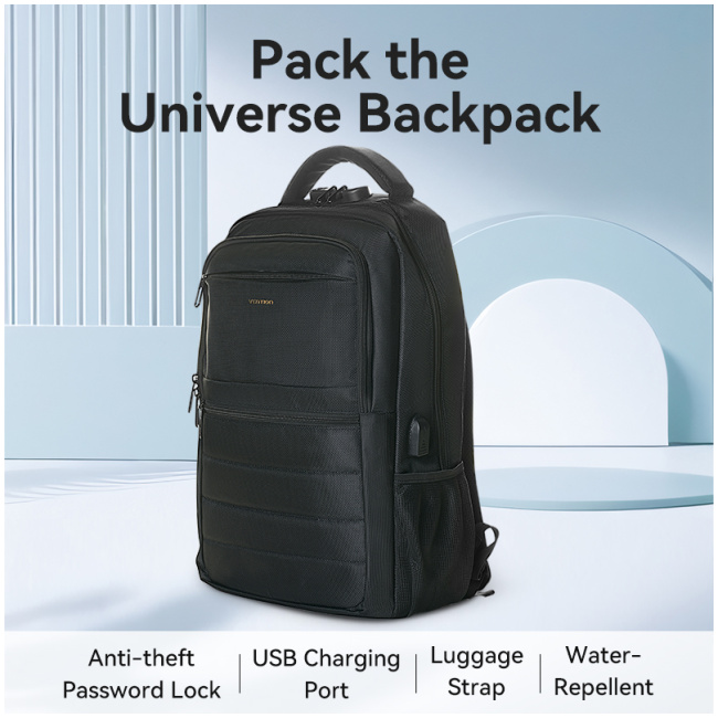 Vention Backpack 15.6'' Water-Repellent USB Charge & Lock Black KRKB0 - Image 4