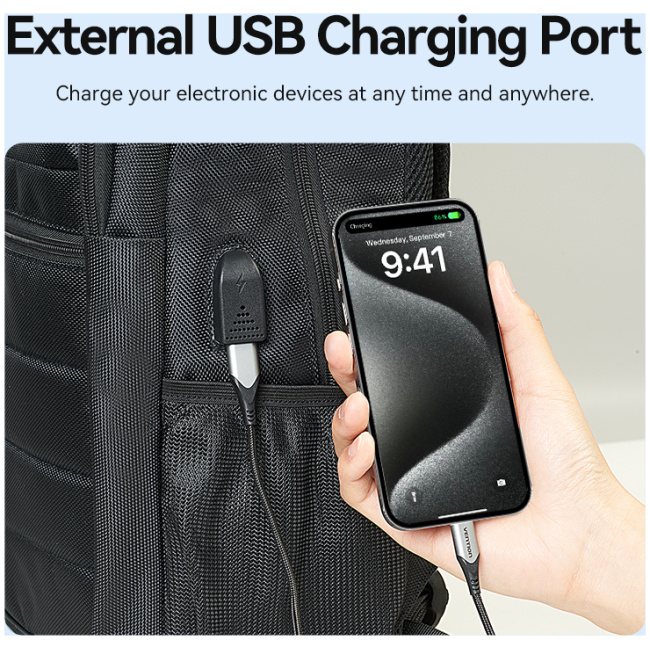 Vention Backpack 15.6'' Water-Repellent USB Charge & Lock Black KRKB0 - Image 6