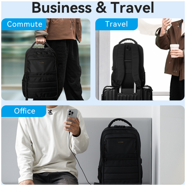 Vention Backpack 15.6'' Water-Repellent USB Charge & Lock Black KRKB0 - Image 10
