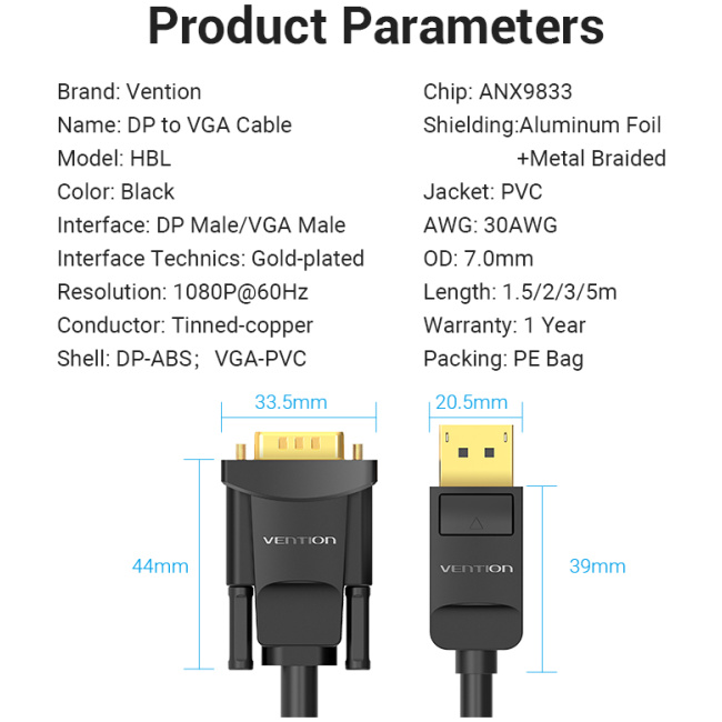 Vention Converter DisplayPort to VGA Cable 5.0m HBLBJ - Image 9