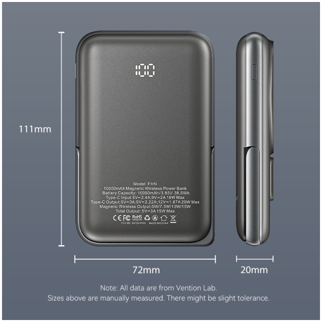 Vention Powerbank Wireless Magnetic 10000mAh 20W with Stand Black FHNB0 - Image 16