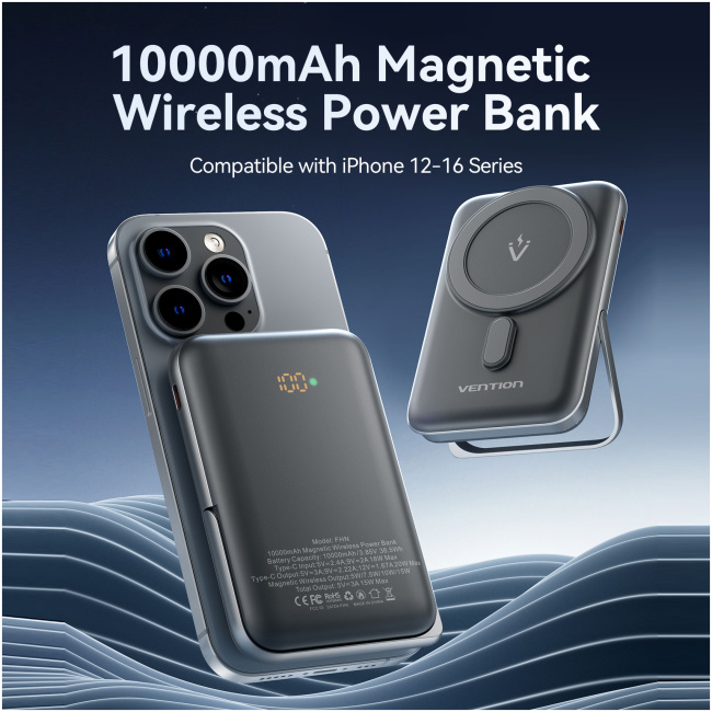 Vention Powerbank Wireless Magnetic 10000mAh 20W with Stand Black FHNB0 - Image 4