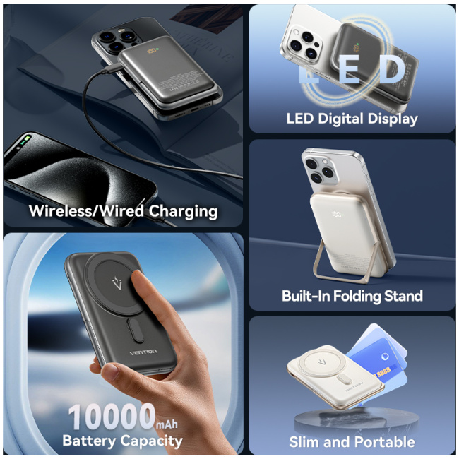 Vention Powerbank Wireless Magnetic 10000mAh 20W with Stand Black FHNB0 - Image 5