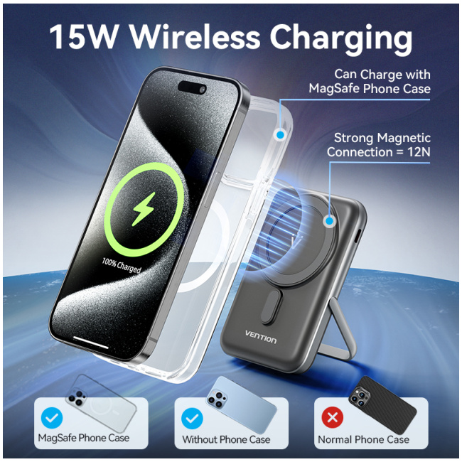 Vention Powerbank Wireless Magnetic 10000mAh 20W with Stand Black FHNB0 - Image 6