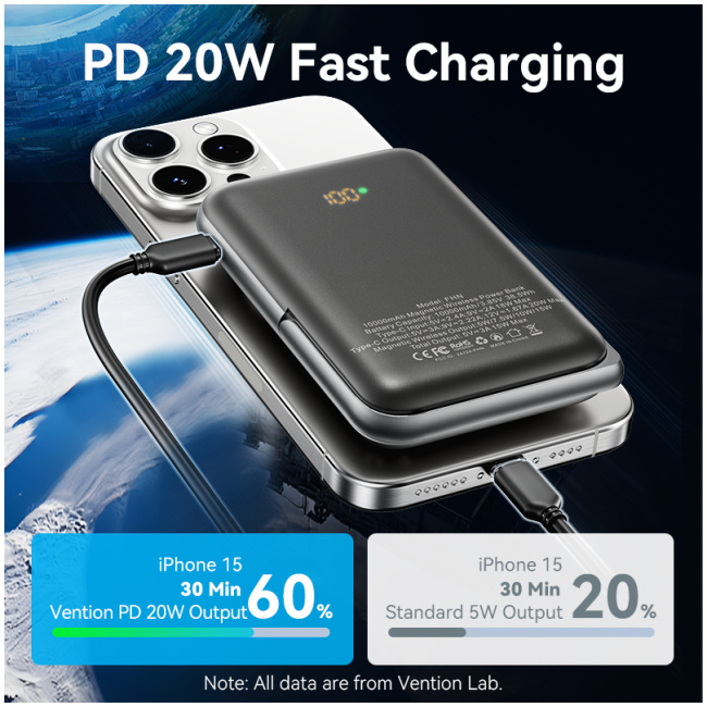 Vention Powerbank Wireless Magnetic 10000mAh 20W with Stand Black FHNB0 - Image 7