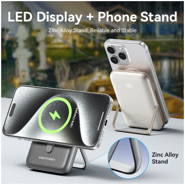 Vention Powerbank Wireless Magnetic 10000mAh 20W with Stand Black FHNB0 - Image 9