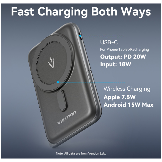 Vention Powerbank Wireless Magnetic 10000mAh 20W with Stand Black FHNB0 - Image 10